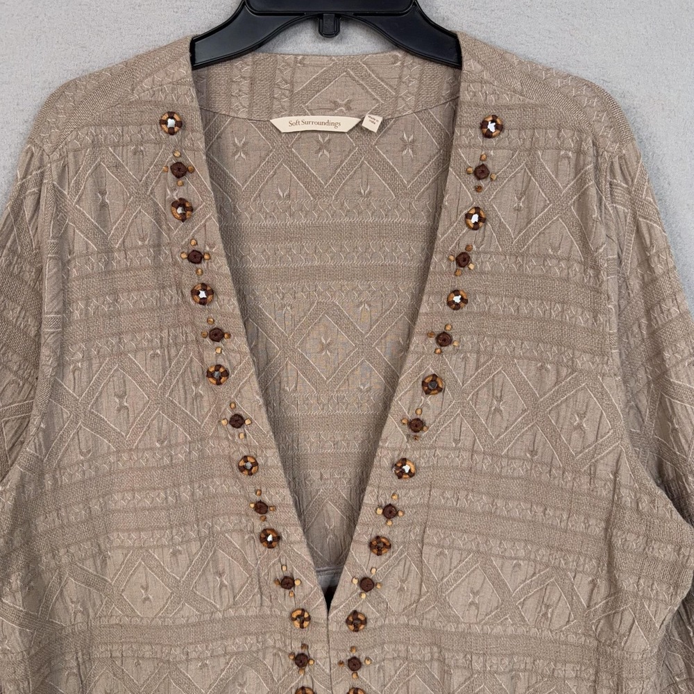 Soft Surroundings Cardigan Sweater Womens 1X Plus Beige Jewel Button Geometric - Picture 2 of 13